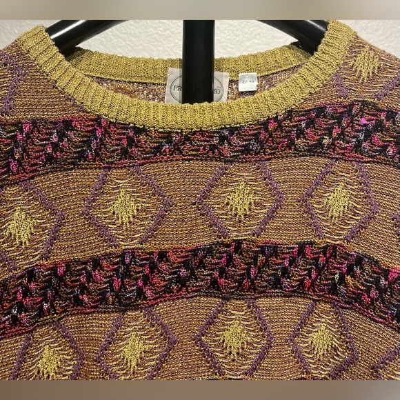 Vintage Pronto Uomo Multicolour Patterned Knit Crewneck Sweater - Size M (Men’s) - Picture 3 of 8